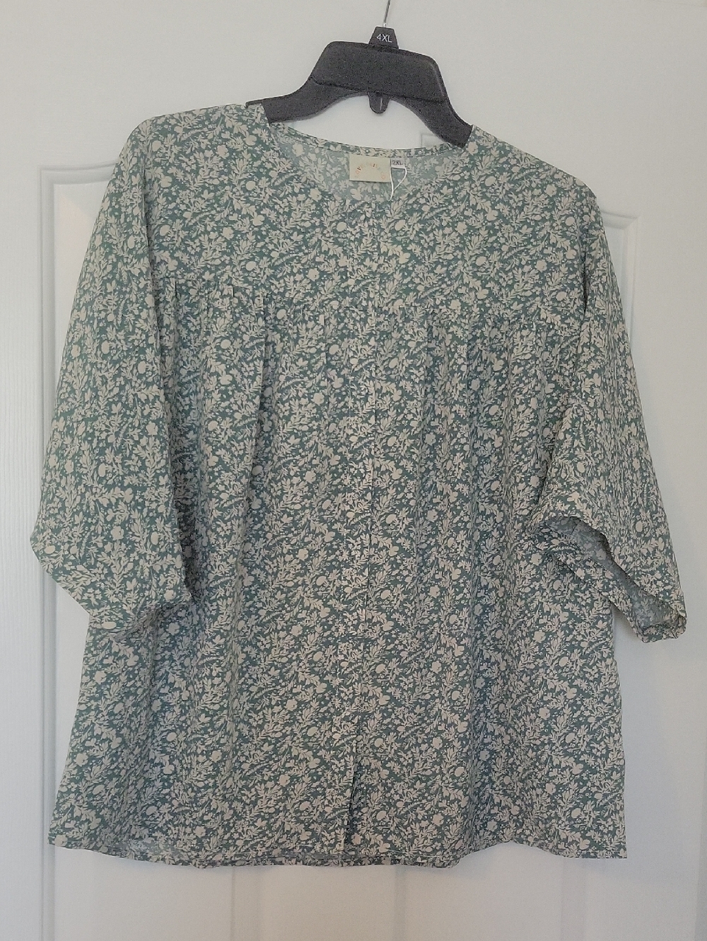 Green and Cream Floral Blouse